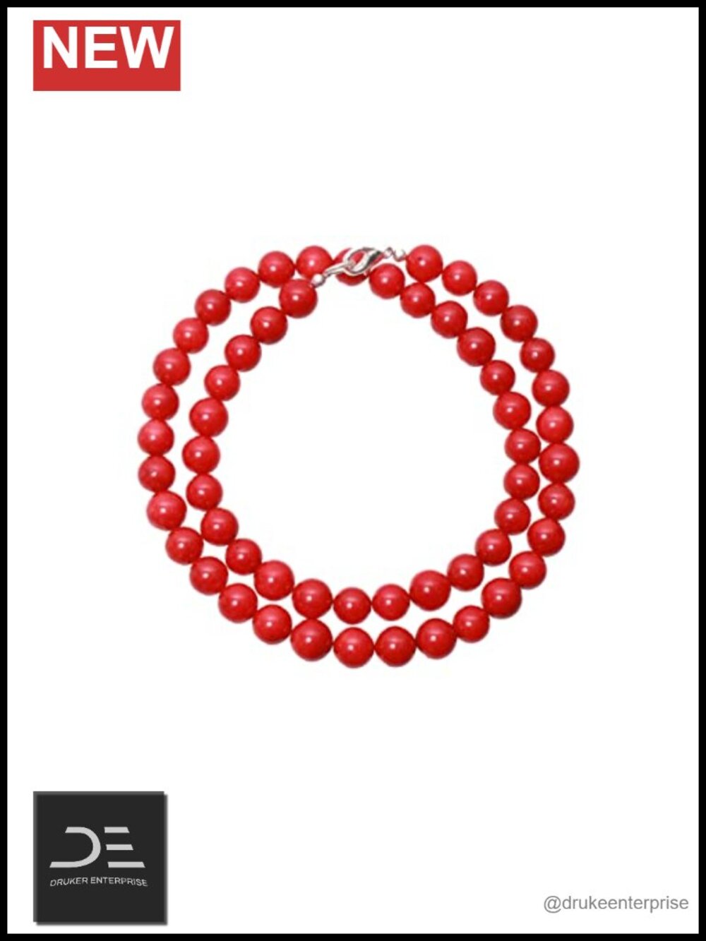 Natural Red Coral Beaded Necklace, 8mm, Sterling Silver Clasp, Handmade